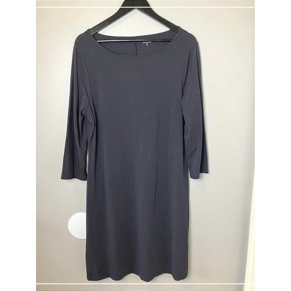 Garnet Hill Women's Navy Dress Size Large 3/4 Sleeve Casual Minimalist Midi